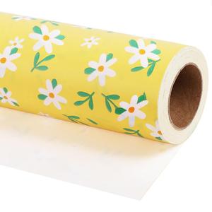 WRAPAHOLIC Jumbo Kraft Floral Wrapping Paper Roll - 30 Inch x 33 Feet - Vintage Toile Yellow Floral Paper for Birthday, Bridal Shower, Wedding, Baby Shower