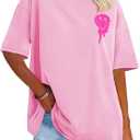 Womens Oversized Tshirt Graphic Tees Crew Neck Summer Short Sleeve Loose Fit Tops (XX-Large, A-letter Print Pink)