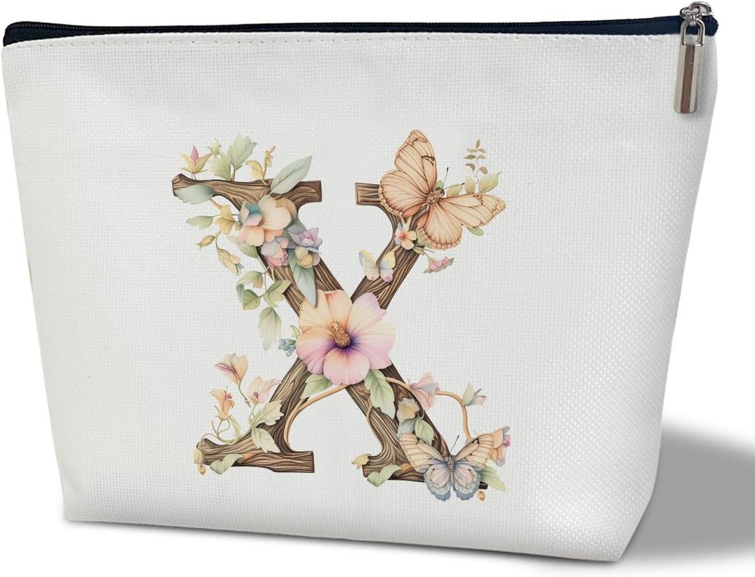 Monogrammed Makeup Bag Gifts for Women, Personalized Initial Letter X Small Cosmetic Bag for Purse Zipper Travel Toiletry Bag Birthday Gift for Friend Daughter Wedding Gift for Bridal Bridesmaid -B22