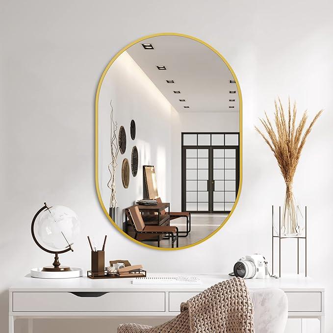 Bathroom Mirror for Wall, 36''x24'', Gold Oval Mirror for Bedroom Entryway Bathroom, Metal Framed Vanity Mirror(36''x24'', Gold)