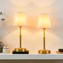 Height Adjustable Cordless Table Lamp Rechargeable Gold, 5200mAh Battery Operated, Stepless Dimming & Touch Control, Wireless Decor Lamp for Bedroom, Dining Table, Counter, Living Room (2, Gold)