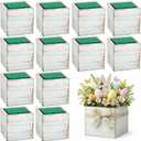 Dandat 12 Sets Wooden Cube Planter Boxes for Centerpiece 4 Inch Flower White Wood Rustic Square Vase with Removable Plastic Liner Floral Foam Block for Garden Wedding Home Arrangement Decor