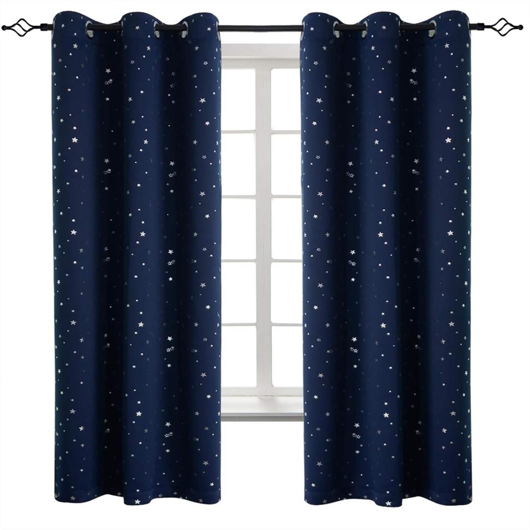 BGment Kids Blackout Curtains for Boys Bedroom, Star Curtains Thermal Insulated Grommet Window Drapes for Nursery, Set of 2 Panels (42 x 63 Inch, Navy Blue)