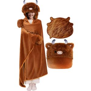 Mewaii Ultimate Softness Highland Cow Wearable Blanket Hoodie Expertly Designed for American Body Full Coverage with Easy Movement Oversized Warm Cozy Flannel Blanket Cute Highland Cow Gift for Women (Dark Brown)