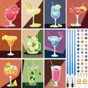 Gueevin 10 Pack Paint by Numbers Kit for Adults Cocktail Paint by Number DIY Acrylic Painting Canvas Without Frame, Brushes Simple Oil Painting for Home Wall Decor Gifts 12 x 16 Inch(Summer Drinks)
