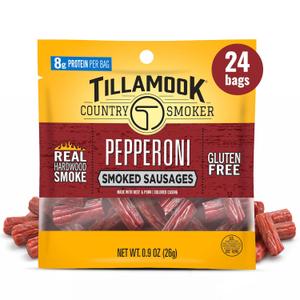 Tillamook Country Smoker Pepperoni Smoked Sausages, 0.9 oz, 24 Count, Made with Beef & Pork, Real Hardwood Smoked, Protein-Packed, Satisfying Taste, On-the-Go Snacking (EXP 05/29/26)
