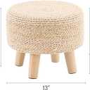 Cpintltr Ottoman Natural Seagrass Footrest Poufs Hand Weave Round Foot Stool for Couch Desk Soft Step Stool Padded Foot Rest with Pine Legs for Living Room Bedroom (Natural White)