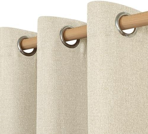 LAMIT Natural Linen Curtains for Bedroom 45 inch Length 2 Panels, Linen Textured Thermal Insulated Curtains Grommet Privacy Burlap Neutral Drapes for Living Room/Farmhouse, W52 x L45, Natural Beige