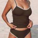 CUPSHE Women's Tankini Set Scoop Neck Ruched Mid Rise Swimsuit S