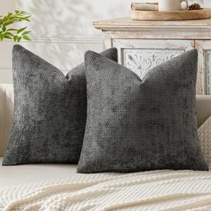 MIULEE Pack of 2 Dark Gray Decorative Pillow Covers 20x20 Inch Soft Chenille Couch Throw Pillows Farmhouse Cushion Covers for Home Decor Sofa Bedroom Living Room (20" x 20" (Pack of 2), Dark Gray)