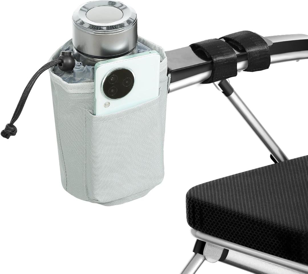 TYYIHUA Cup Holder and Phone Holder for Power Wheelchair, Compatible with Most Electric Wheelchairs, Secure & Convenient Drink Carrier, Grey