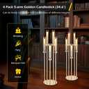 Dyna-Living 4 Set Floor Candelabras 5 Arm 34.6'' Tall Gold Candelabra with Acrylic Lampshade, Metal Candelabra Centerpieces for Tables, Gold Candle Holder for Wedding Party Home Decoration