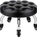 Pedicure Stool - Low Roller Seat Swivel Stool with Wheels, Black Low Chair with PU Leather Seat (Black StyleB)