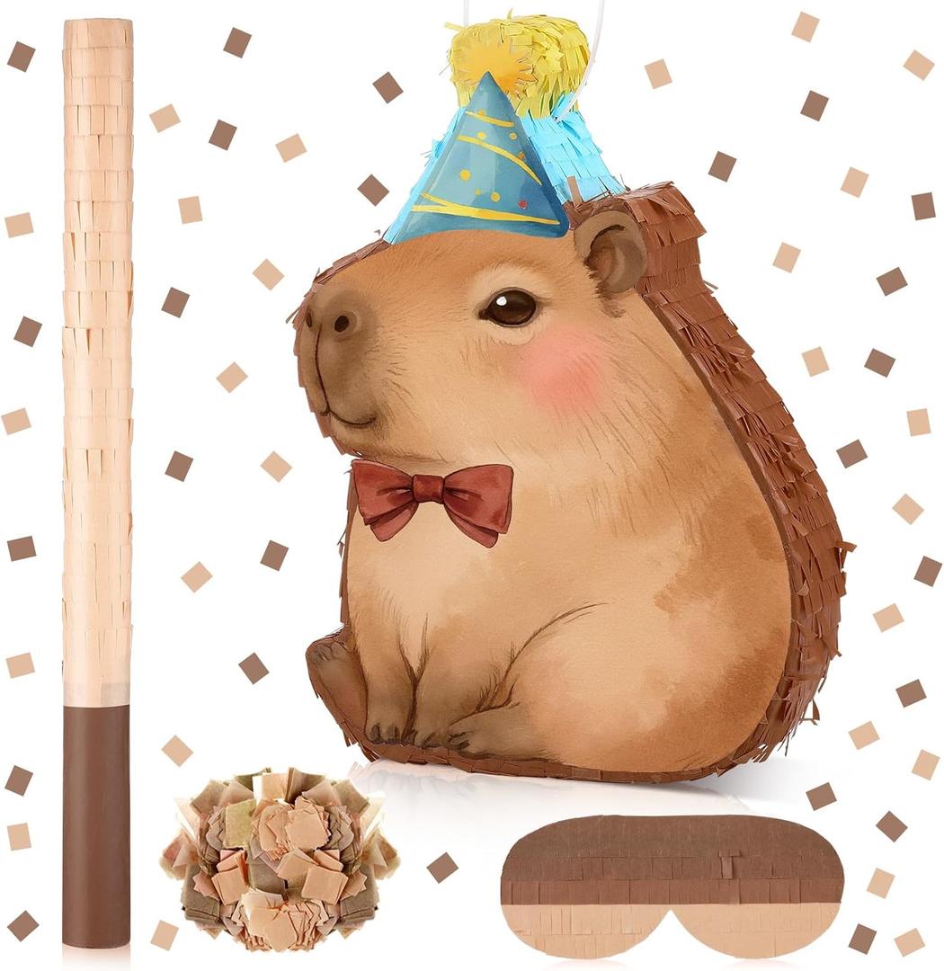 Seematn Capybara Piata Bundle Capybara Birthday Party Supplies Animal Piata Bundle with a Blindfold, Bat and Confetti for Birthday Baby Shower Party Decorations