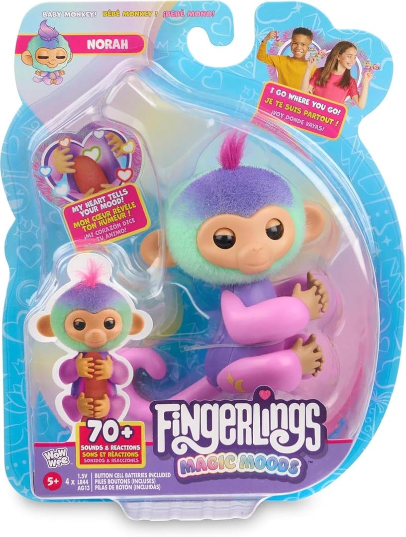 Fingerlings Magic Moods Interactive Baby Monkey, Norah (Teal & Purple), Tells Fortune and Mood, 70+ Sounds & Reactions (Ages 5+)