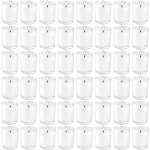 YOROXRG 48 Pack White Unscented Clear Glass Filled Votive Candles. Hand Poured Wax Candle Ideal Gifts for Home Dcor Parties Weddings Holidays and Meditation (White)