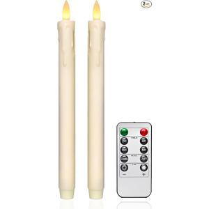 Ivory Flameless Taper Candle - 9 Inch Dripping Wax Design, 3D Flickering Flame, Remote & Timer, 400-Hour Battery, Perfect for Christmas, Holiday Decor, Window & Table Decoration