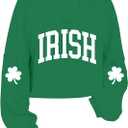 Women's St. Patrick's Day Sweatshirts Long Sleeve Crop Cute Shamrock Clover V Neck Shirts Graphic Tops(Green, L)