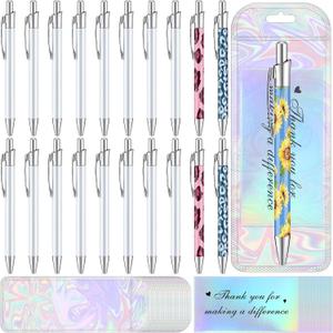 Yexiya 60 Pcs Sublimation Pen Blank Kit Heat Transfer Ballpoint Pen with Shrink Wrap Pouch Bag Holographic Thank You Card Personalized Gift for Christmas DIY Favor Office School Stationery Supply