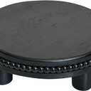 Farmhouse Beaded Wood Tray Risers for Display, 7.6 Wooden Decorative Tray for Kitchen Home Decor, Display Pedestal Stand for Countertop, Black Round Wood Riser for Soap Dish