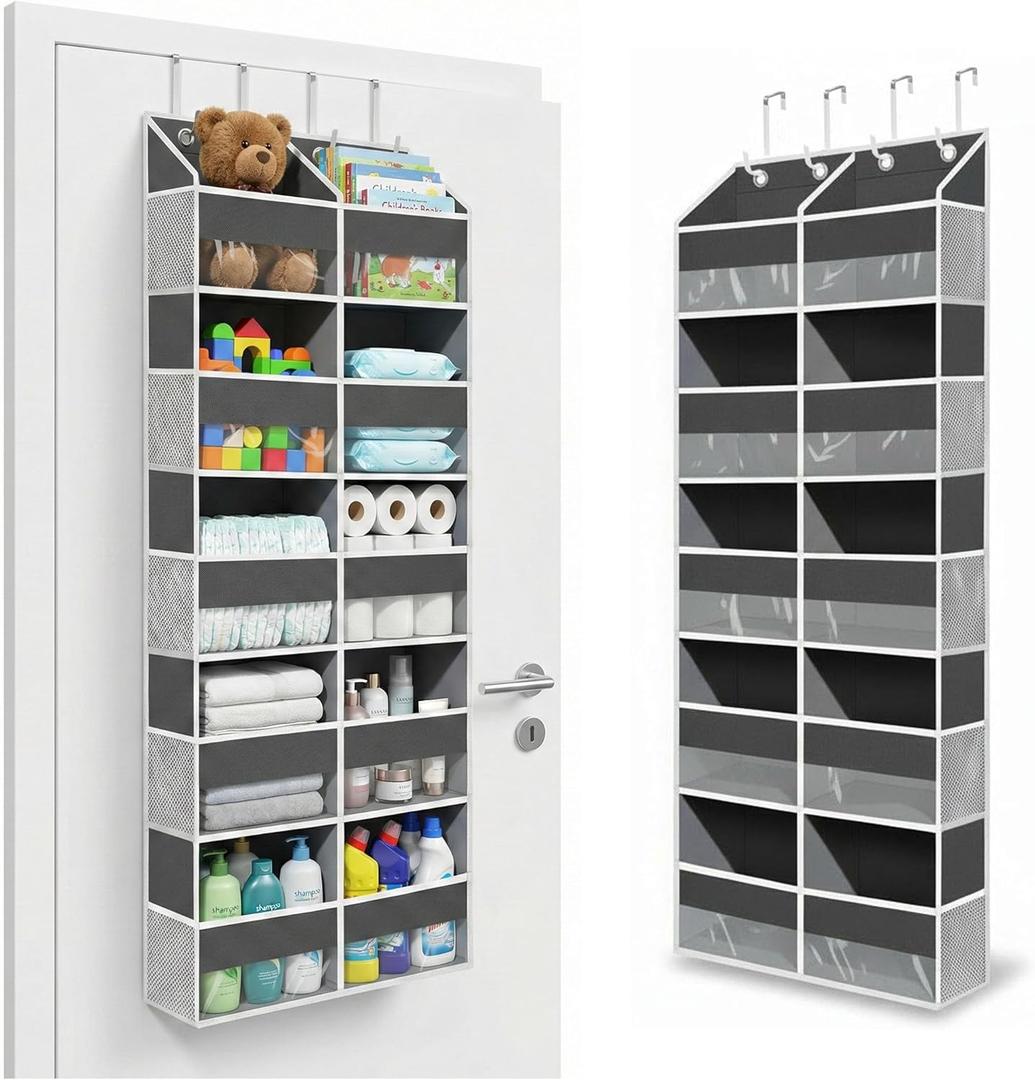 10-Pocket Over the Door Organizer with Heavy-Duty 600D Oxford Fabric, Upgraded Hooks with Silicone Protectors for Dorm, Closet Storage, Bedroom, Bathroom