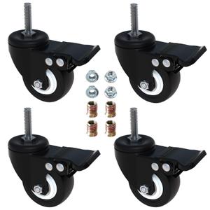 AAGUT 4 Pack 2" Swivel Stem Casters with Brake Lock M8x25mm Stem Caster Heavy Duty PU Rubber Castors, Nuts Included