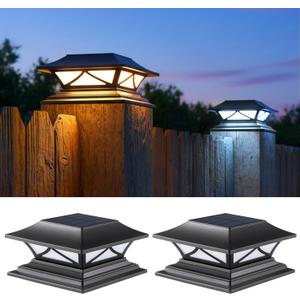 PASAMIC 2 Pack Solar Post Cap Lights, Waterproof Outdoor Lights for 4x4 5x5 6x6 Wood/Vinyl Posts, Fence Post Solar Lights with 2 Color Modes for Garden, Deck, Patio, Porch, Fence