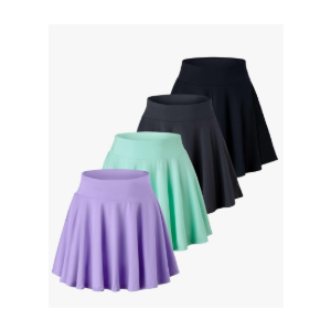 Real Essentials 4 Pack: Women's Basic Casual Stretchy Mini Skirt - Skater A-Line Flowy Flared, XXL