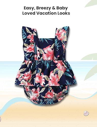 PATPAT Family Hawaiian Matching Outfits Mommy and Me Outfits Caribbean Vacation Summer Tropical Halter Sundresses and Shirts, Size 3-6 M