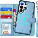 TUCCH 2-in-1 Detachable Wallet Case for Galaxy S26 Ultra, RFID Blocking 4 Card Slot, Wireless Charging Wrist Strap Kickstand, Magnetic PU Leather Protective Flip Cover 6.9" 2026, Pearly Light Blue