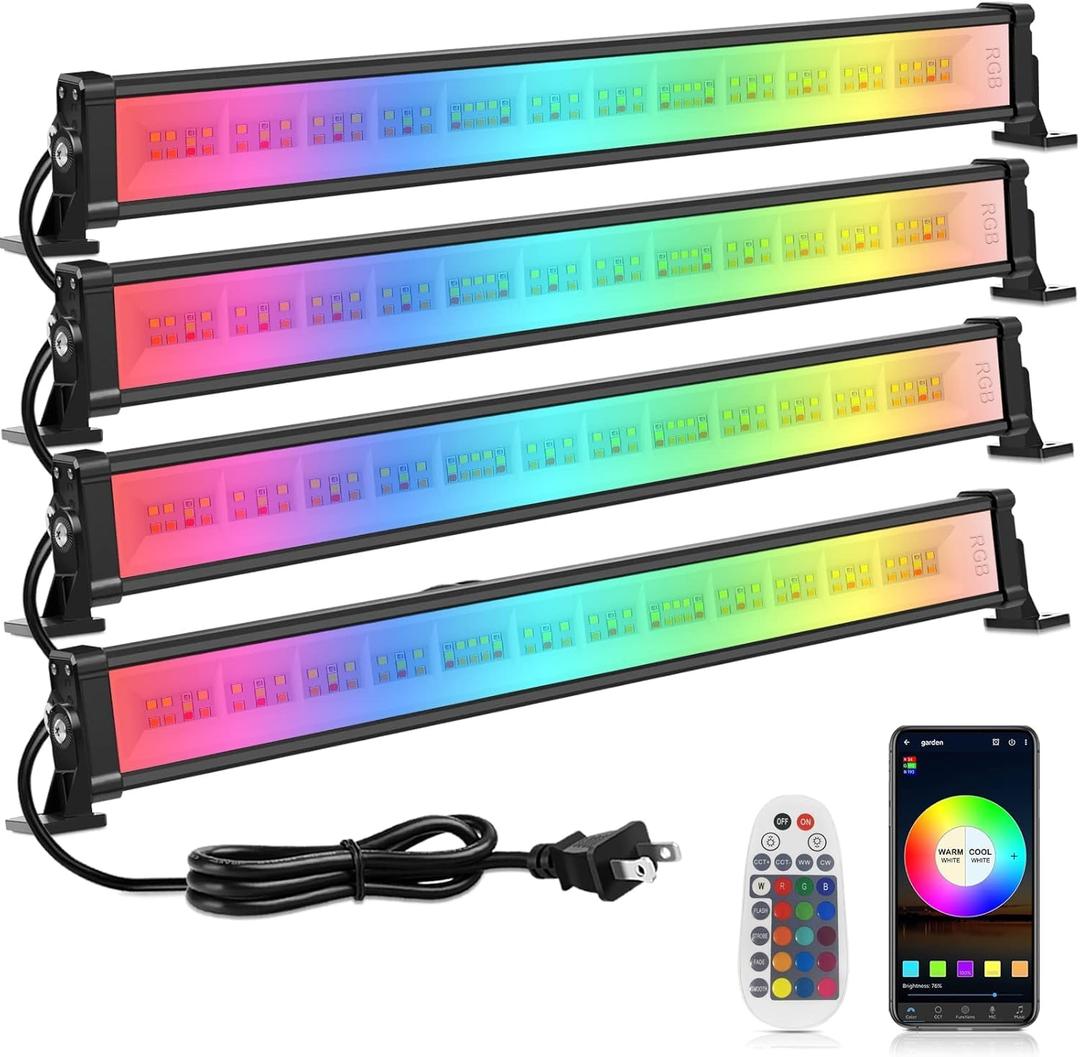 MEIKEE 42W Wall Washer Lights, RGBCW Smart APP Waterproof Outdoor LED Strip Light Bar, RGB Color Changing Dimmable DJ Stage Lighting for Christmas Halloween Birthday Party 4 Pack
