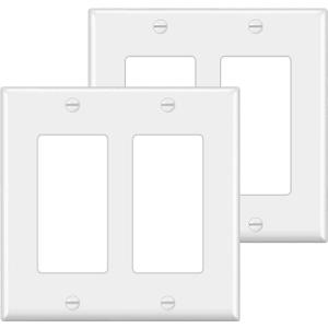 [2 Pack] BESTTEN 2-Gang Decorator Wall Plate, Standard Size, H4.53 x W4.57, Unbreakable Polycarbonate Outlet and Switch Cover, UL Listed, White