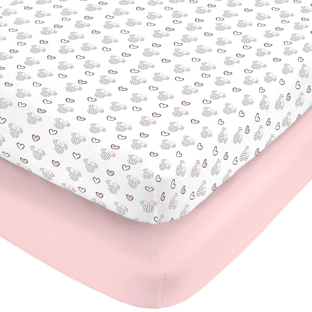 NoJo Disney Minnie Mouse Hearts Girl Standard 2-Pack Fitted Crib Mattress Sheets