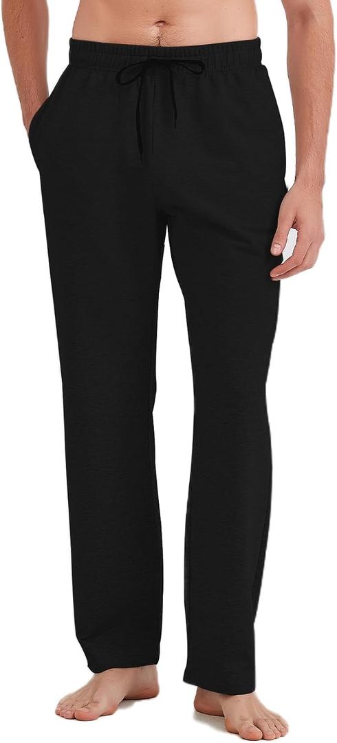 Idtswch Long Inseam Mens Tall Sweatpants Open Bottom Joggers Athletic Yoga Pants with Pockets, Tall(34"inseam), Medium, Black