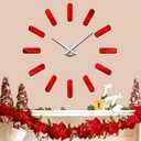 VANGOLD Frameless Wall Clock, 3D Modern Trend Wall Clocks for Living Room Decor, DIY Large Wall Clock Easy to Install Silent and Size Adjustable, Suitable for Kitchen, Farmhouse, Bedroom (Red)
