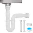 1-1/2" & 1-1/4" P-trap with Adapter, Flexible Sink Drain Pipe, Adjustable P Trap for Bathroom Sink Drain Kit, Kitchen Garbage Disposal, White