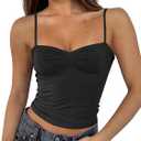 ForeFair Women Y2K Sweetheart Neck Sleeveless Crop Tank Tops Backless Spaghetti Strap Pleated Bustier Camis Going Out Top (Small, Black)