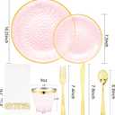 Rubtlamp 175 Pcs Pink Plastic Plates Dinnerware Set (25 Guests), Pink Disposable Plates With Gold Rim, Hammered Party Platos Set Include Dinner Plates, Dessert Plates, Cups, Cutlery for Party