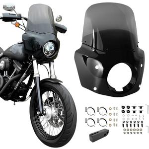 VINTGMT Motorcycle Fairing 5.75" Headlight Fairing with 13" Motorcycle Windshield 49mm Mounting Hardware for Harley Dyna FXD FXDC Street Bob FXDB Low Rider FXDL FXDLS Super Glide FXDI35(Smoke)