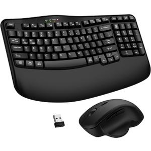 Wireless Keyboard and Mouse Combo, 2.4G Wave Keys Ergonomic Keyboard with Wrist Rest and 3 Level DPI Advanced Wireless Ergonomic Mouse, Natural Typing for Windows, Mac OS Desktop Laptop