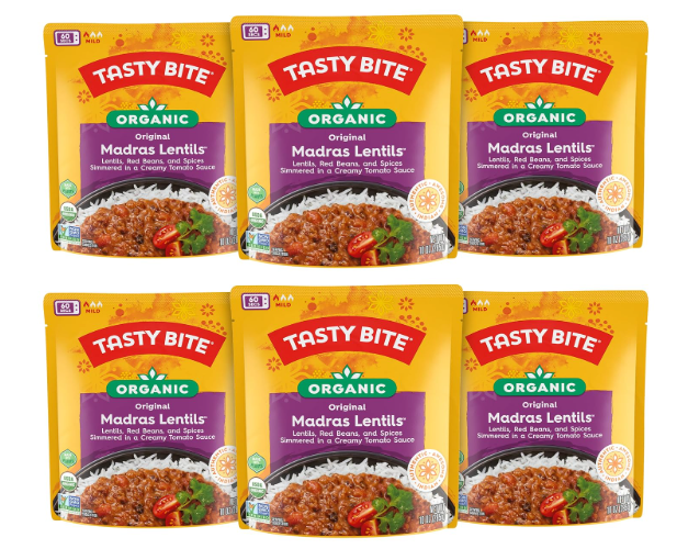 Tasty Bite Organic Madras Lentils, 10 Ounce, Pack of 6, Ready to Eat, Microwavable Entree, Vegetarian (BBD: 31 May 2027)