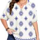 ForHailey Women's Plus Size Short Sleeve Summer Tops Casual Button Down V Neck Blouses Floral Clothing Trendy (White, M)