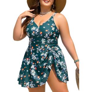 Summer Mae Plus Size Swimsuit for Women One Piece Swim Dress Tummy Control Bathing Suit with Flowy Skirt Modest Swimwear (16 Plus, Summer Fruits)