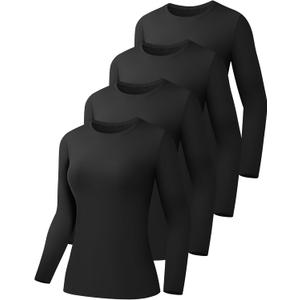 HOPLYNN 4 Pack Womens Long Sleeve Shirts Crew Neck Basic Compression Slim Fitted Workout Undershirts Baselayer Tops (Medium)
