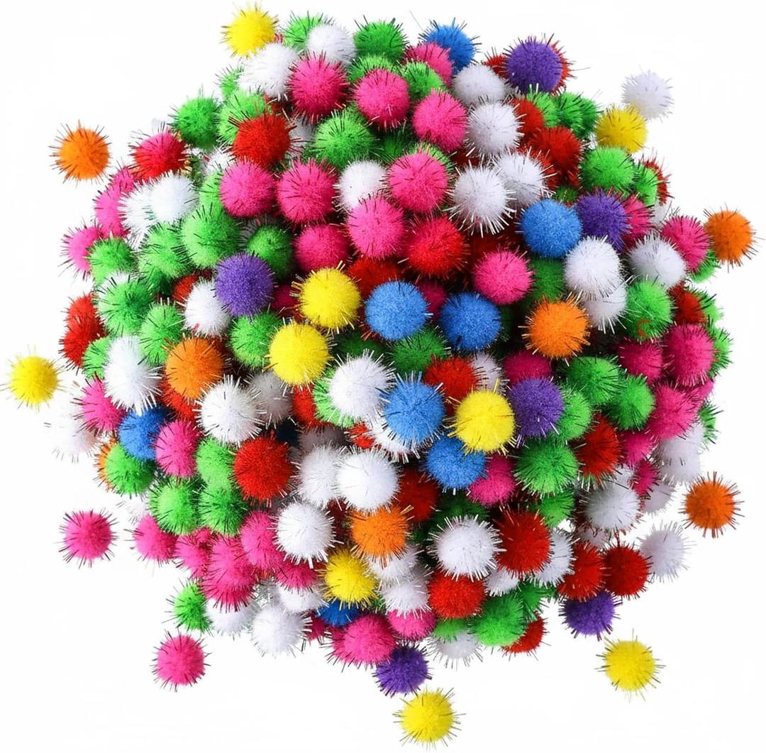 HESTYA 500 Pieces 0.5 Inch Sparkly Christmas Pompoms Dazzling Fluffy Pom Poms Balls Small Glitter Felt Pompoms for Craft DIY Home Decorations Hobby Supplies (Colorful)