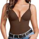 Popilush Shapewear Bodysuits for Women - Tummy Control Body Suits for Womens Deep V Corset Tops Thong Concert Outfits (Brown, S)