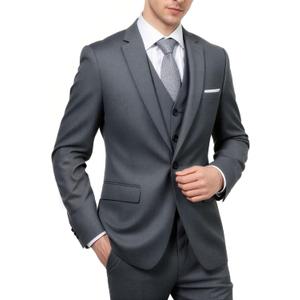 Cloudstyle Mens 3-Piece Suit Notched Lapel One Button Slim Fit Formal Jacket Vest Pants Set (Small, Dark Grey)