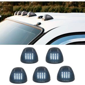 5 X Cab Roof Marker Lights Smoke Lens White 16 LED Compatible with 1999-2016 Ford F150 F250 F350 F450 F550 F650 E150 E250 E350 Super Duty Pickup Truck Roof Running Lights w/Wiring Pack (Smoke Housing & White LED)