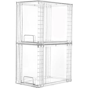Vtopmart 2 Pack Clear Stackable Storage Drawers,9.7" High Plastic Organizers Bins for Skincare, Bathroom Supplies,Ideal for Cabinet,Undersink,Vanity,Kitchen,Pantry Organization