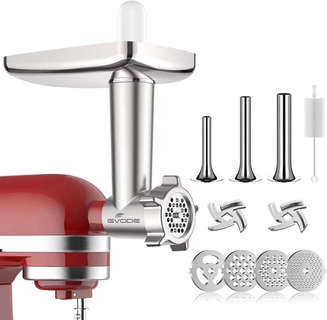 Metal Meat Grinder Attachment for KitchenAid Stand Mixer, Meat Grinder KitchenAid Includes 4 Grinding Plates, 3 Sausage Stuffer Tubes, 2 Grinding Blades, Meat Grinder Attachment by Gvode